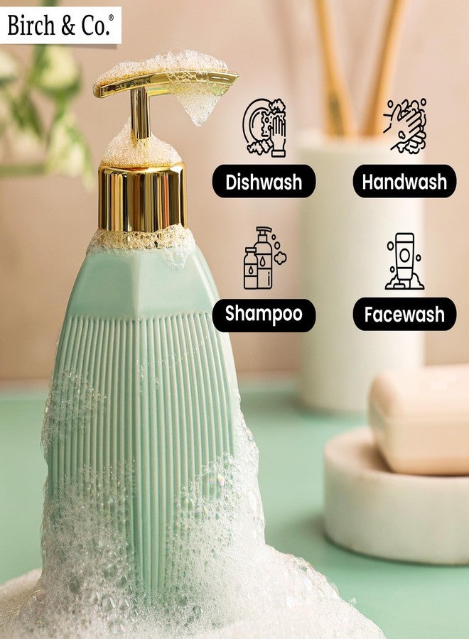 Birch & Co. موزع صابون سيراميك من بيرش آند كو. لحوض الغسيل - زجاجة موزع غسول اليدين - تصميم مانع للتسرب مع مضخة فضية لامعة خالية من مادة BPA، بينسو، أخضر، موزع صابون بينسو أخضر - Image 2